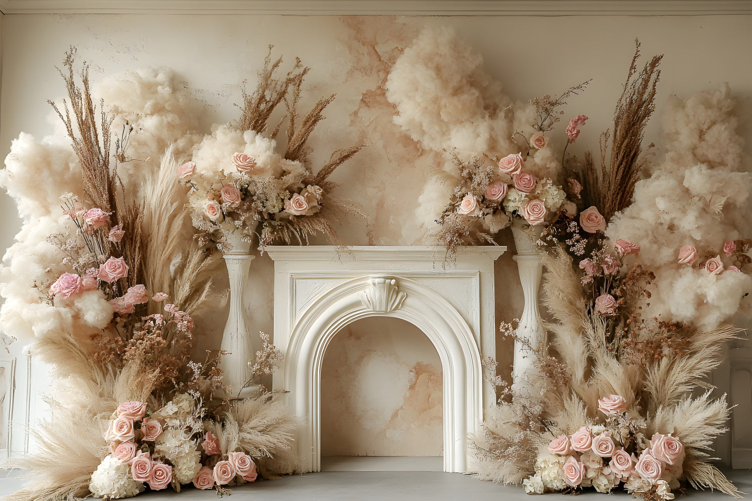 Toile de Fond Décoration de Foin avec Roses Romantiques Bohème RR8-479