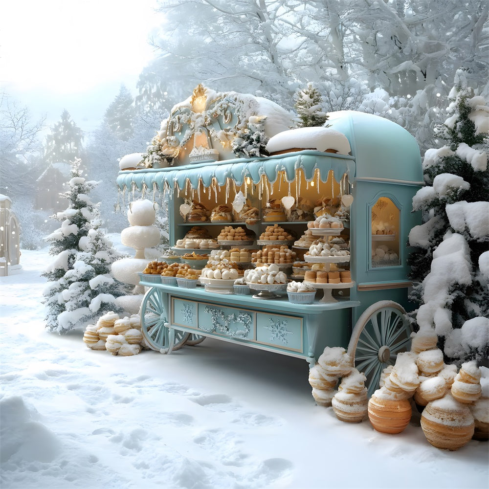 Toile de fond Chariot de Desserts Forêt Enneigée de Noël RR8-48