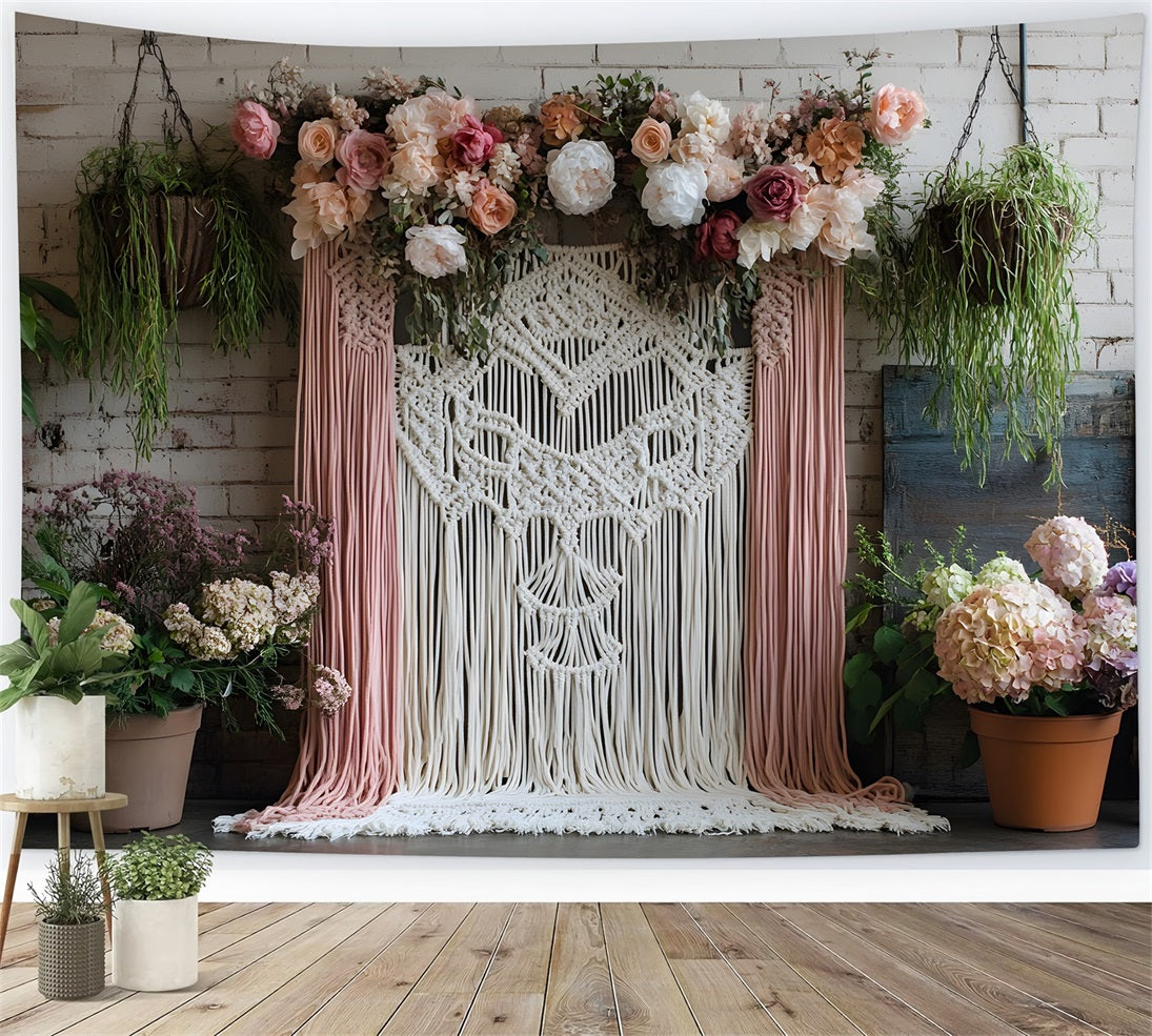 Toile de Fond Floral Bohème Chic Rustique avec Macramé RR8-502