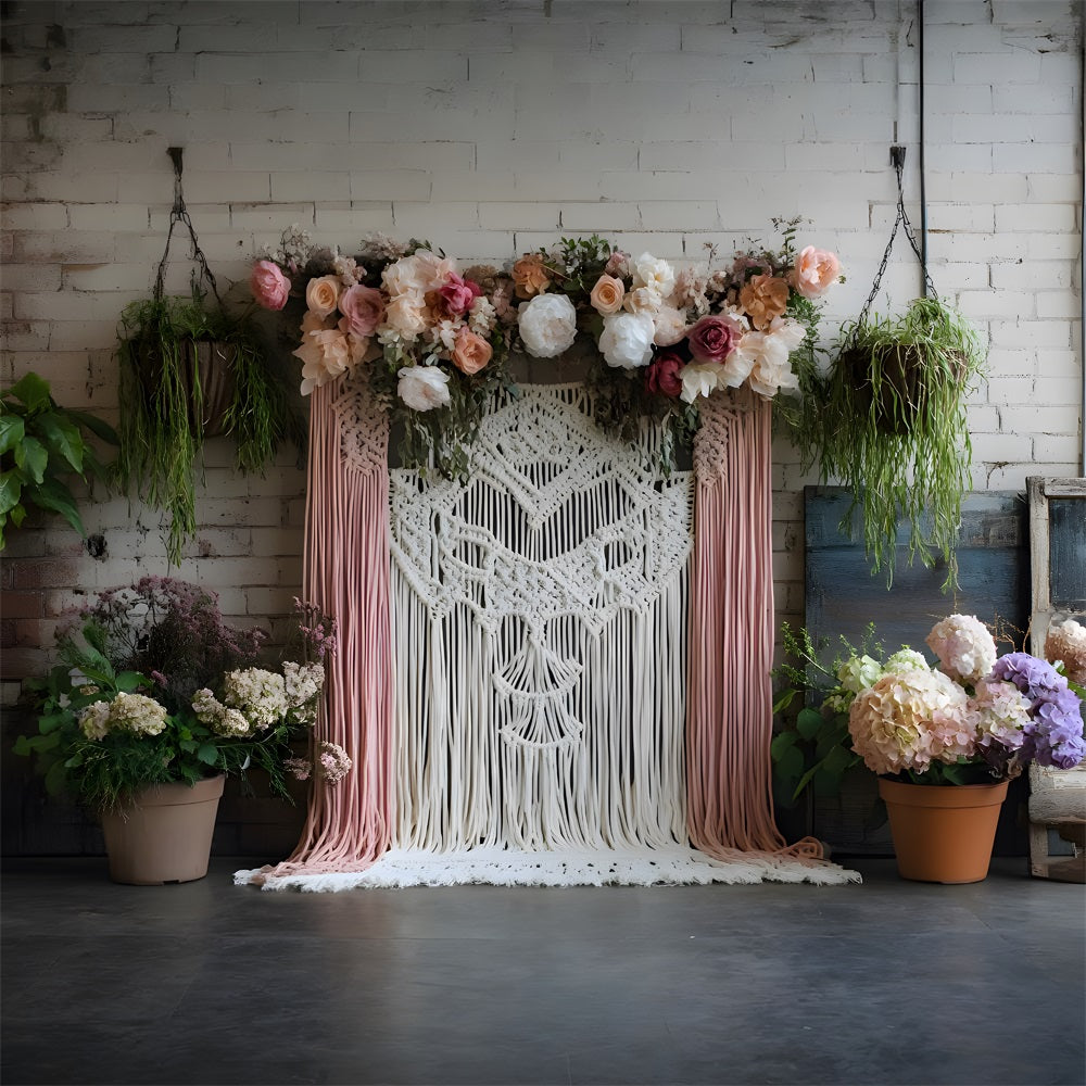 Toile de Fond Floral Bohème Chic Rustique avec Macramé RR8-502