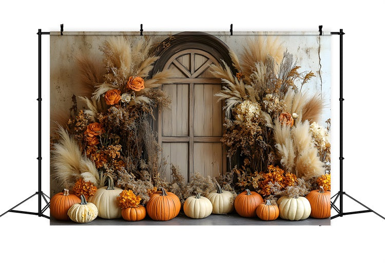 Toile de Fond Récolte Automnale avec Citrouilles et Fleurs Bohème RR8-505