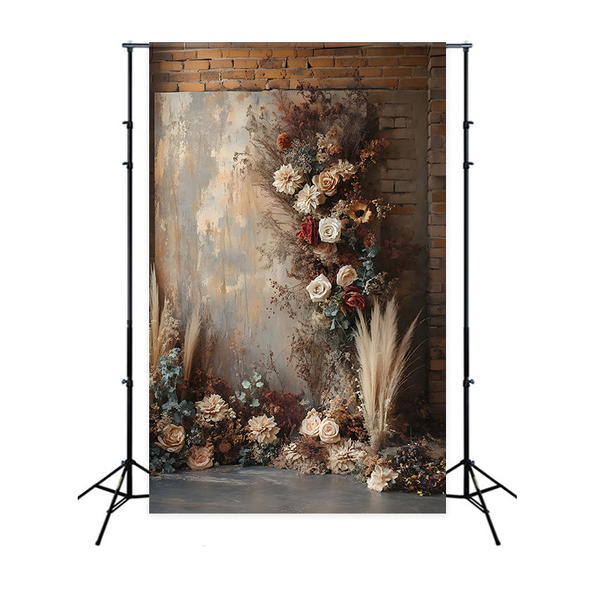 Toile de Fond Floral Vintage avec Mur en Brique RR8-510