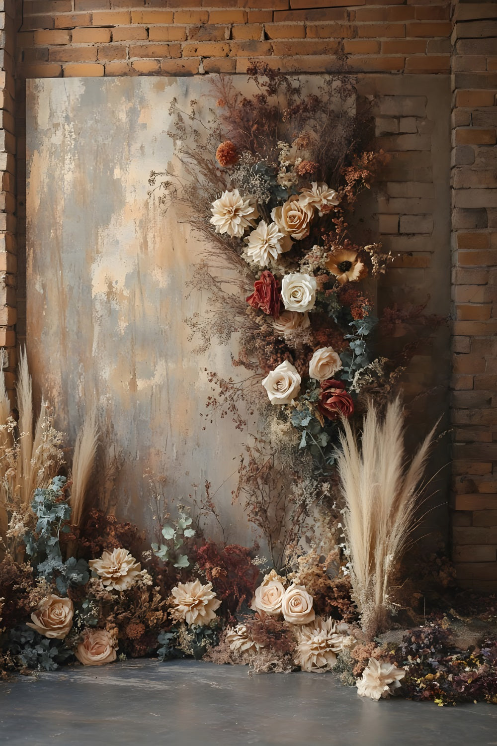 Toile de Fond Floral Vintage avec Mur en Brique RR8-510