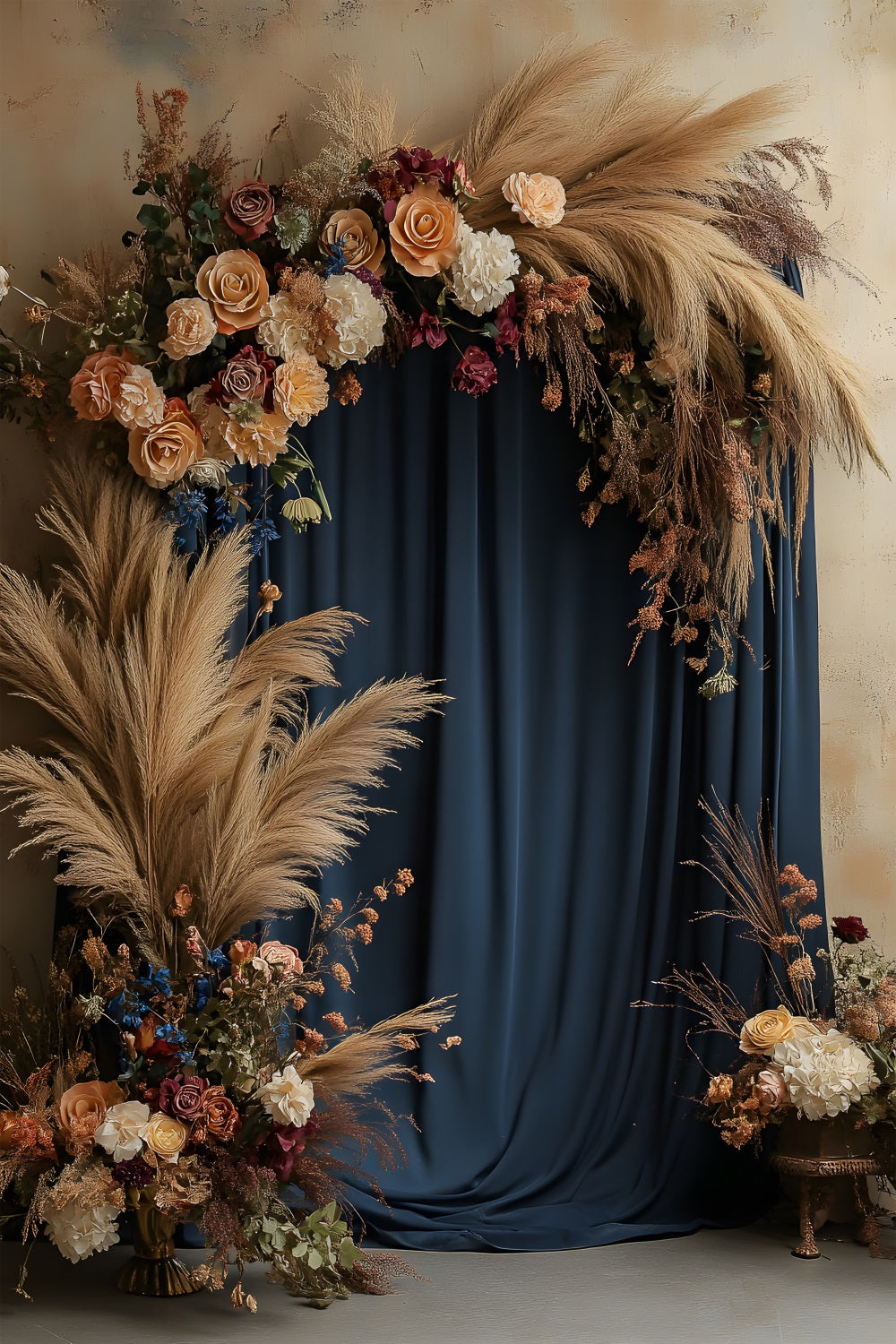 Toile de Fond Arche en Pampas et Vannerie Bohème Fantaisiste RR8-514