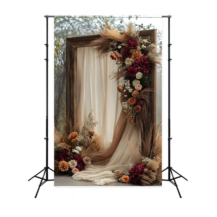 Toile de Fond Floral Romantique en Rouille et Ivoire RR8-519