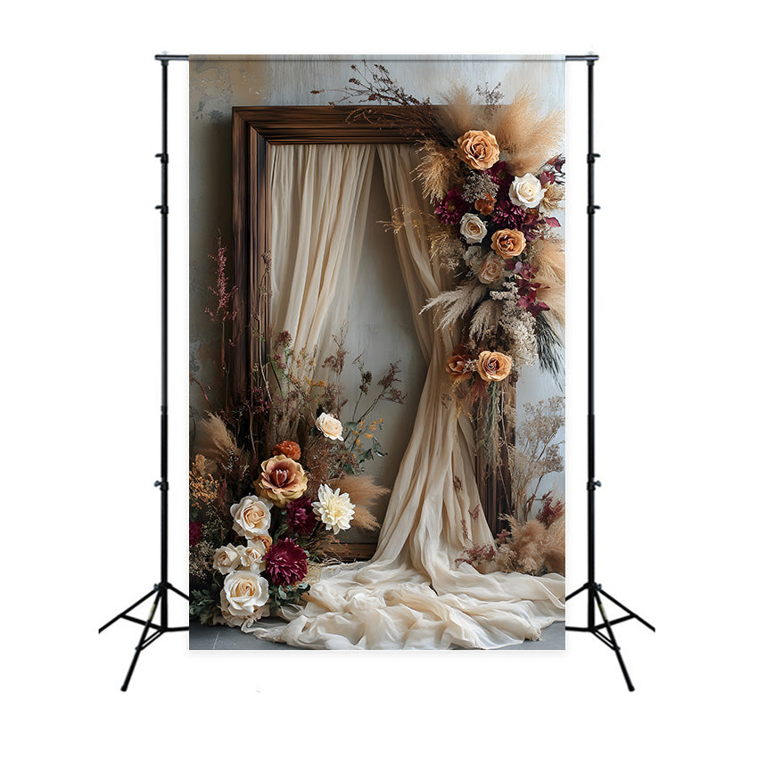 Toile de Fond Cadre en Bois avec Fleurs Bohèmes Luxuriantes RR8-520