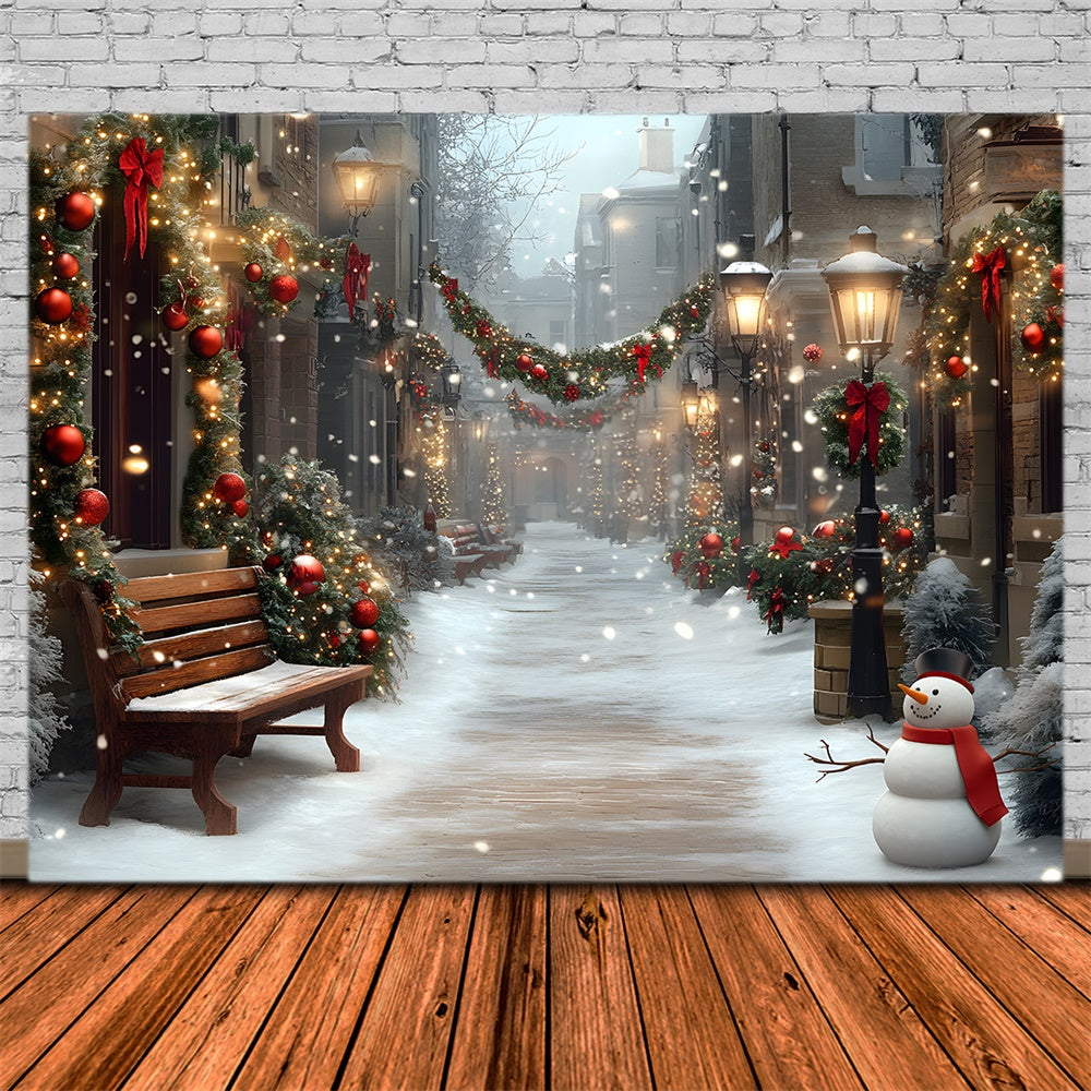 Toile de fond Rue de Noël Bonhomme de Neige et Couronne RR8-55