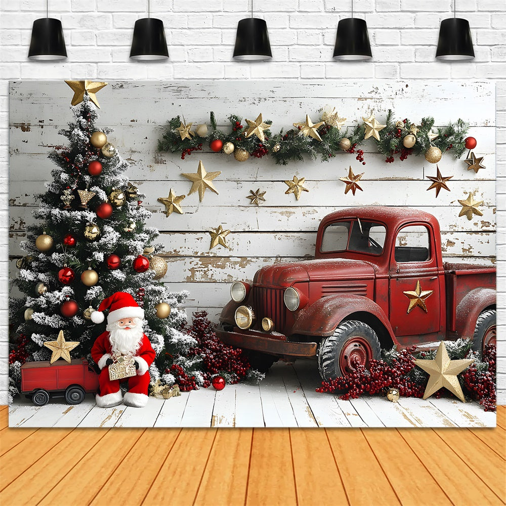 Toile de fond Camion Rouge Père Noël et Sapin de Noël RR8-60