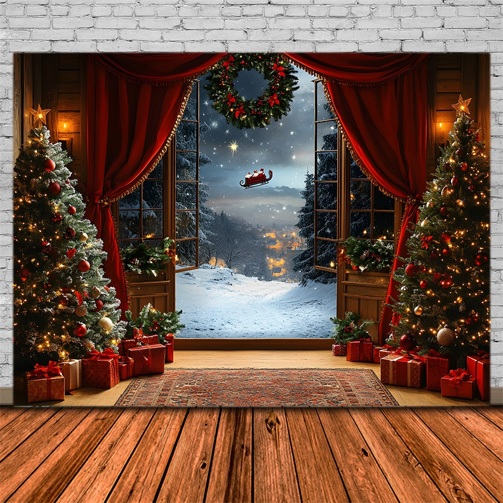 Toile de fond Vitrine Neige Père Noël de Noël RR8-66
