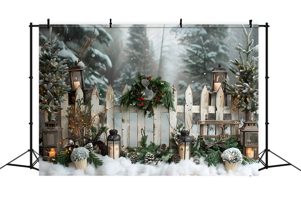 Toile de fond Forêt Neigeuse Barrière Couverte de Neige RR8-7