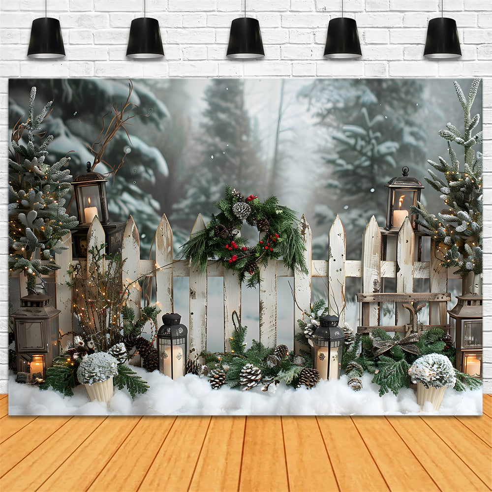 Toile de fond Forêt Neigeuse Barrière Couverte de Neige RR8-7