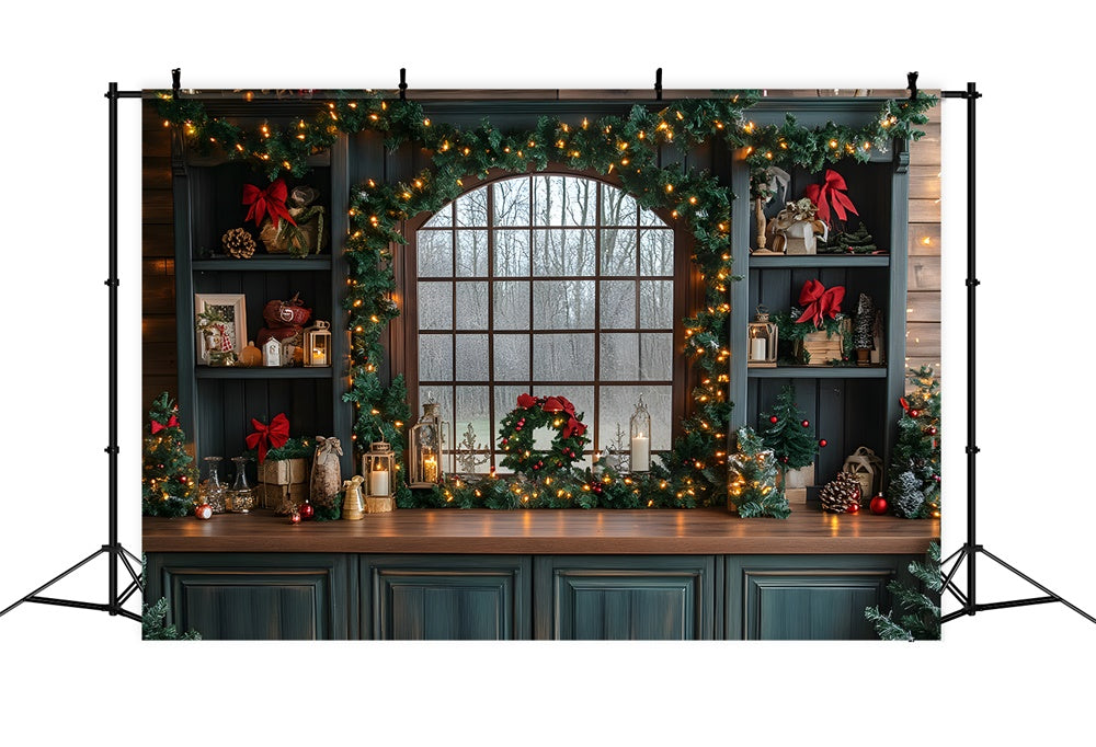 Toile de fond Fenêtre Cuisine Illuminée de Noël RR8-75