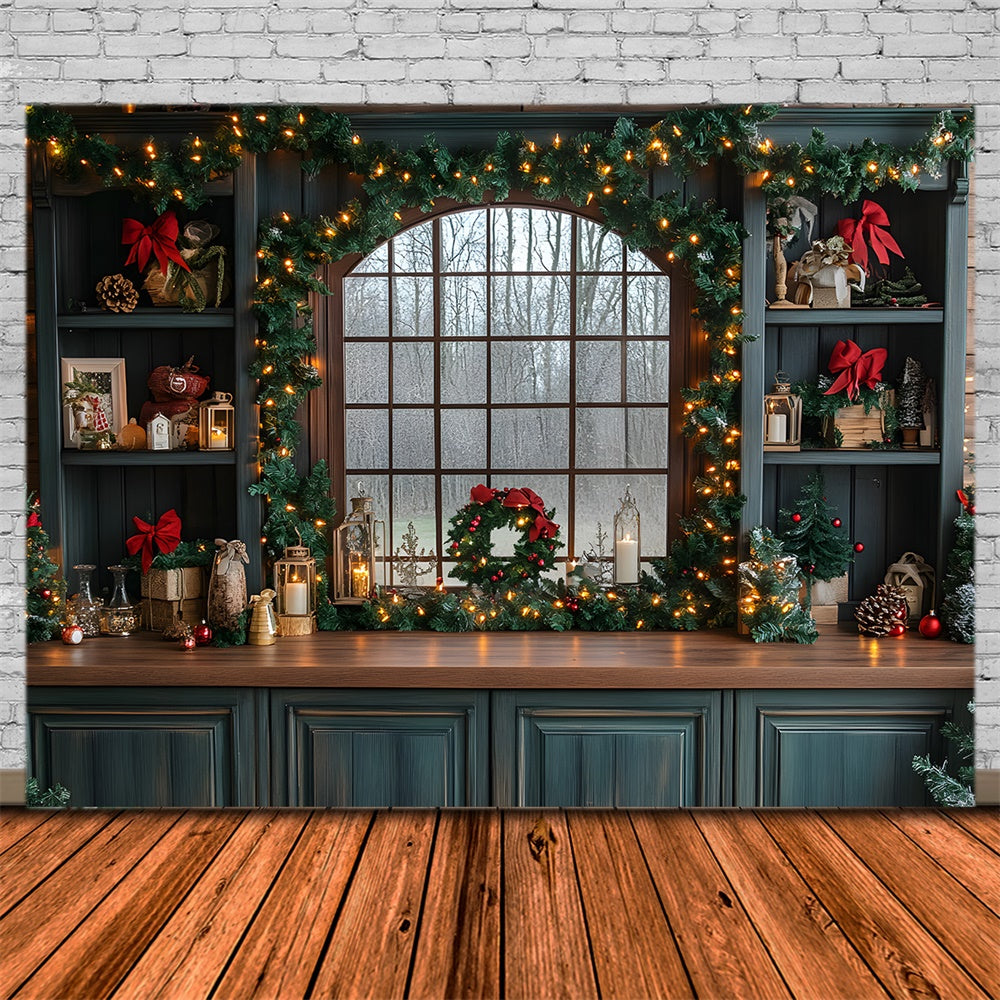Toile de fond Fenêtre Cuisine Illuminée de Noël RR8-75