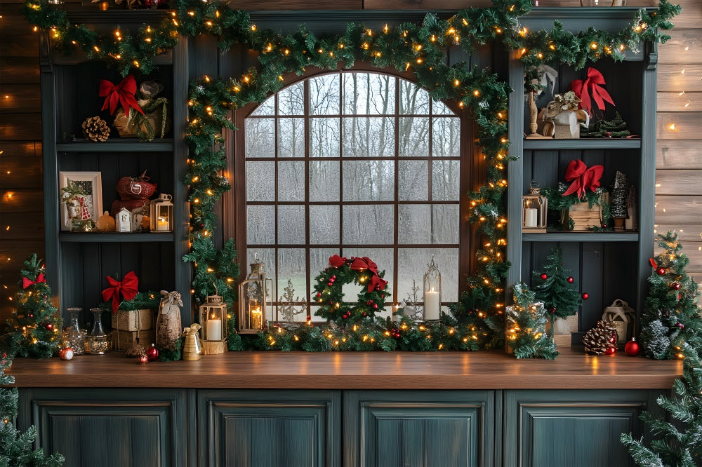 Toile de fond Fenêtre Cuisine Illuminée de Noël RR8-75