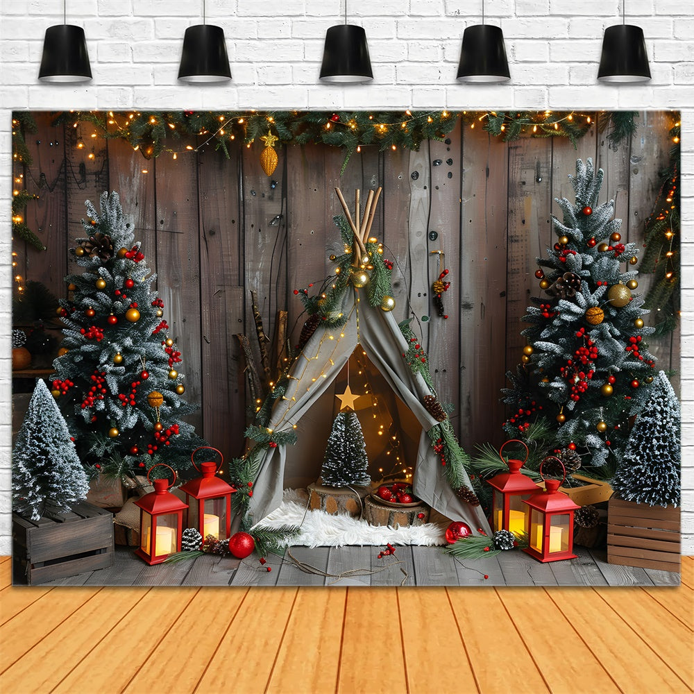 Toile de fond Sapins de Noël Lumières Petite Tente RR8-9
