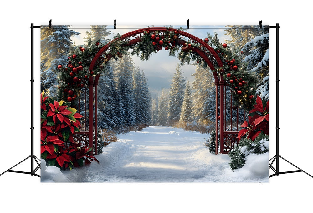 Toile de fond Guirlandes Sapins Enneigés de Noël RR8-99