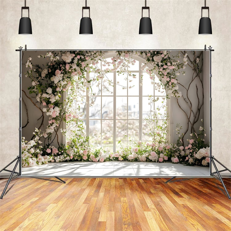 Fond Photo Printemps Fenêtre Romantique Arche de Rose TWW2-15