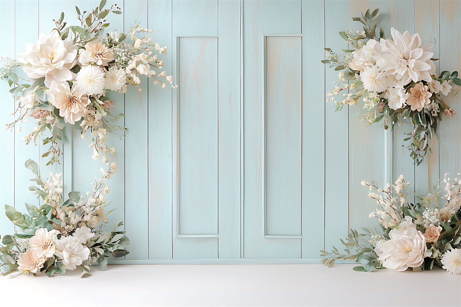 Fond Photo Printemps Arche Florale Mur Bleu TWW2-26