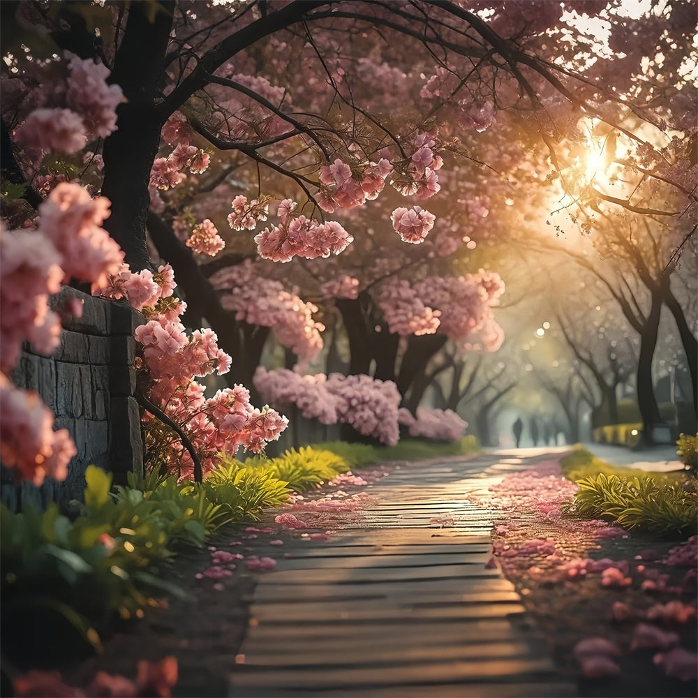 Fond Photo Printemps Serene Sentier de Fleurs de Cerisier TWW2-29