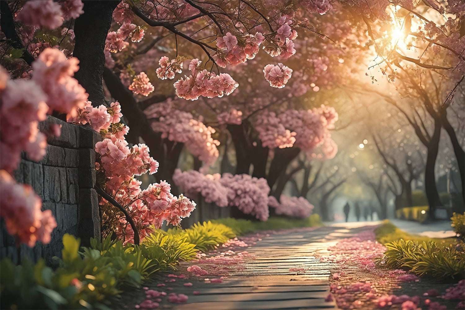 Fond Photo Printemps Serene Sentier de Fleurs de Cerisier TWW2-29