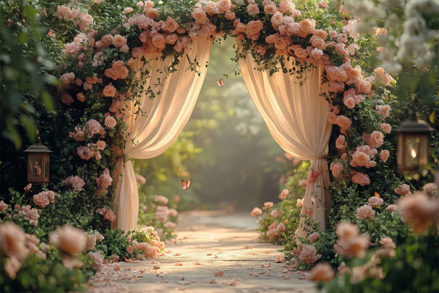 Fond Photo Printemps Chemin Jardin Romantique Rose TWW2-30