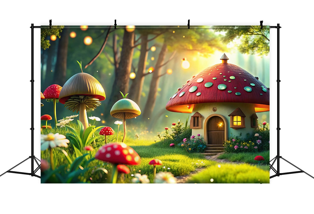 Toile de fond Printemps Cottage de Contes de Fées Maison Champignon TWW2-33