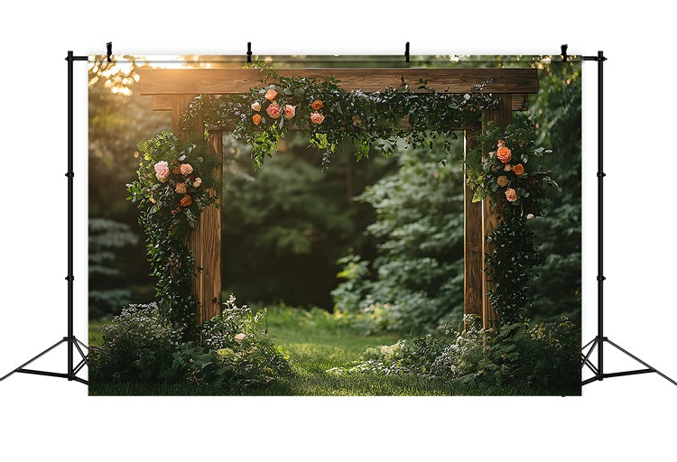 Toile de fond Printemps Arche de Fleurs au Coucher du Soleil Cadre en Bois TWW2-38