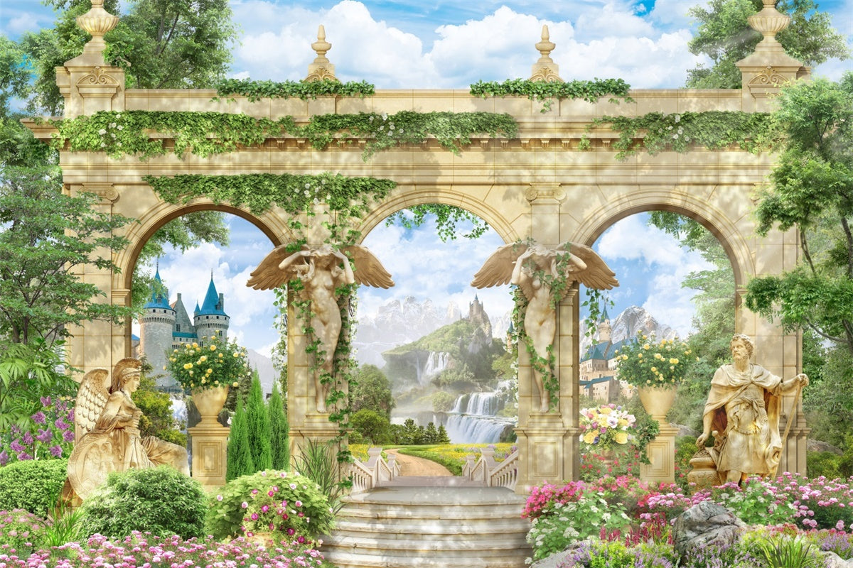 Toile de fond Printemps Arche de Pierre Majestueuse Jardin TWW2-39