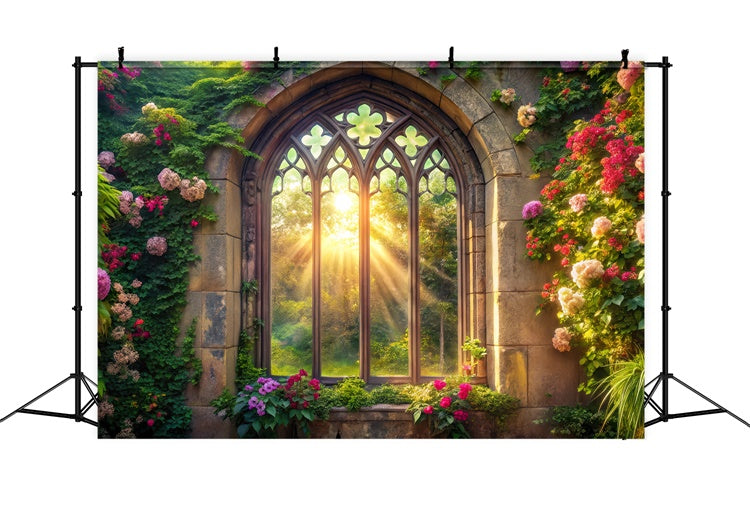 Fond Photo Printemps Fenêtre Enchantée Couverte de Lierre TWW2-8