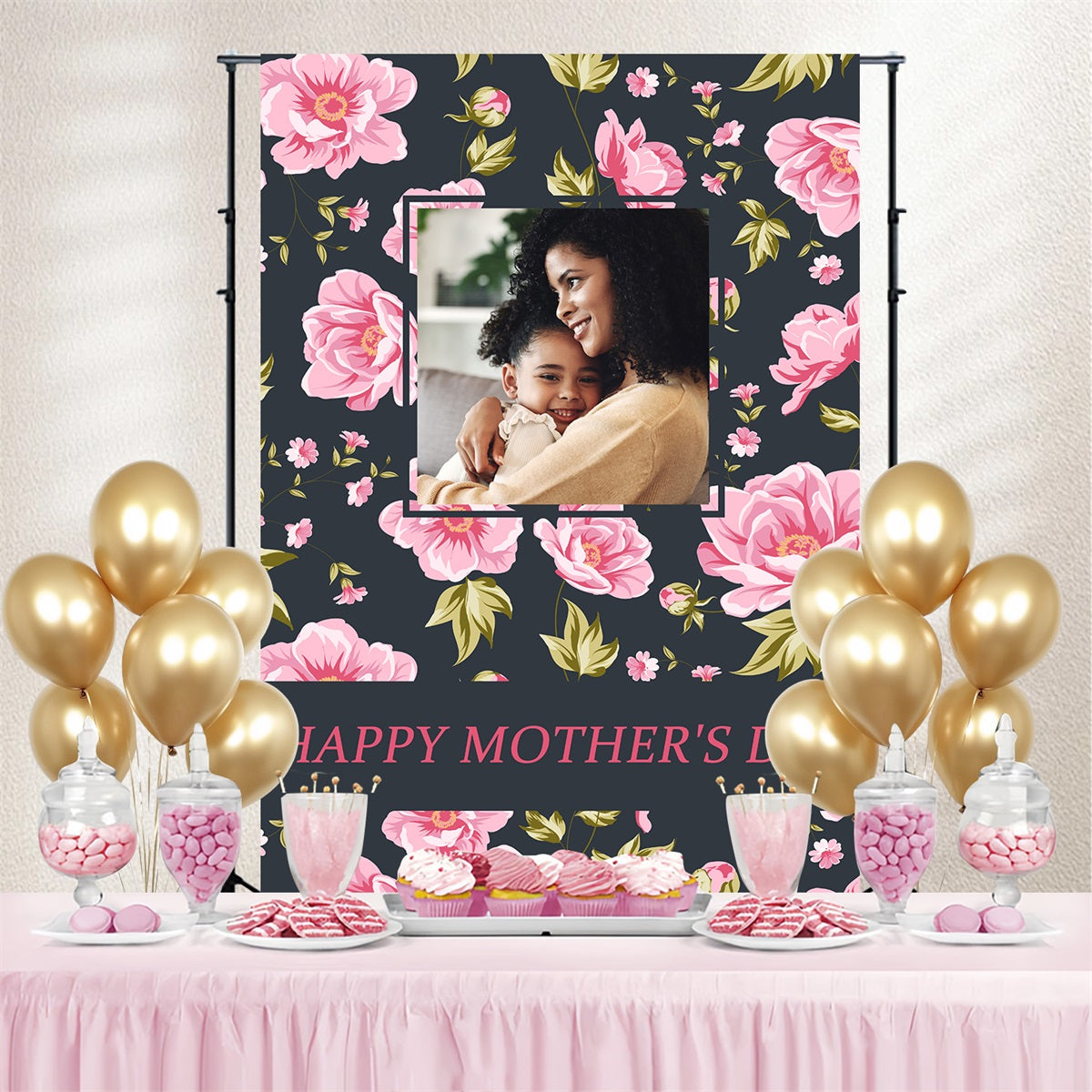 Toile de fond Fête des Mères Fleurs Roses Personnalisée TWW4-13