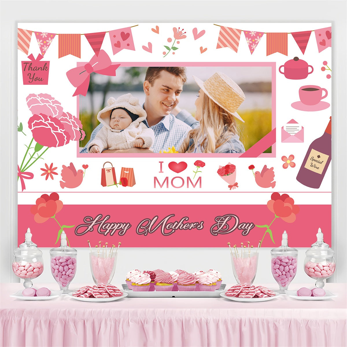 Toile de fond Fête des Mères Réunion Familiale Mignonne Personnalisée TWW4-19