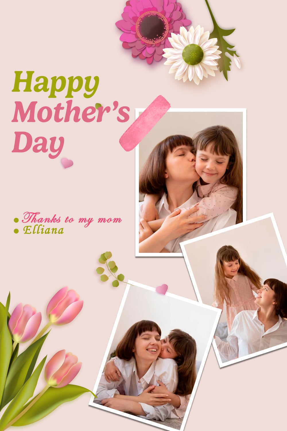 Toile de fond Fête des Mères Collage Amour Tulipes Personnalisée TWW4-2