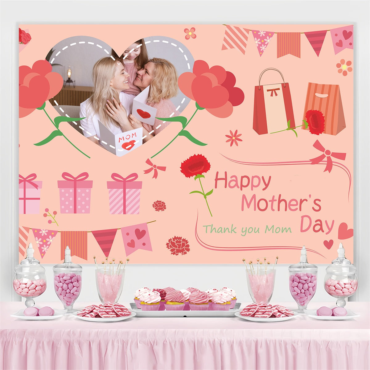 Toile de fond Fête des Mères Amour Familial Floral Personnalisée TWW4-20