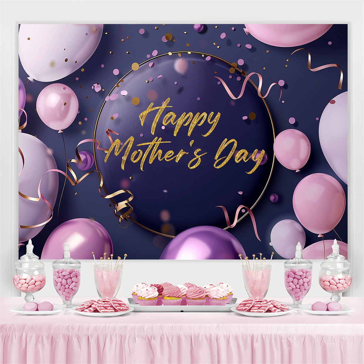 Toile de fond Fête des Mères Ballons de Fête Violets Personnalisée TWW4-8
