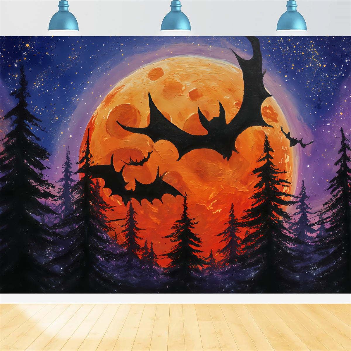 Fond de lune d'Halloween Chauves-souris volantes Forêt orange Fond d'Halloween TWW510-12