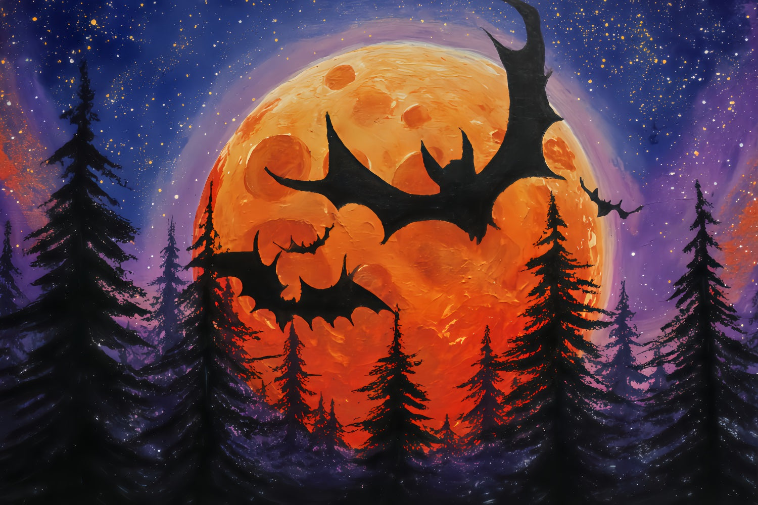 Fond de lune d'Halloween Chauves-souris volantes Forêt orange Fond d'Halloween TWW510-12