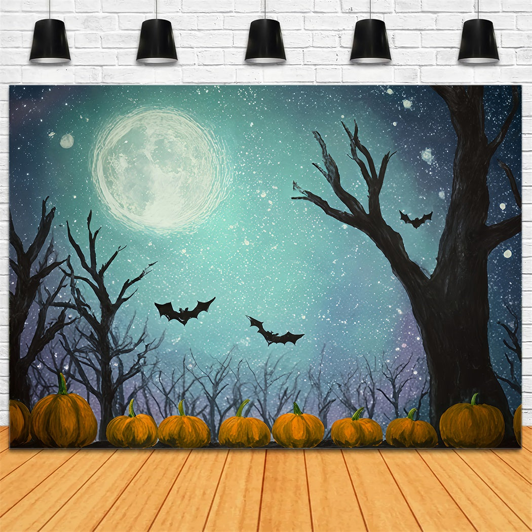 Fond Halloween Lune Chauves-souris Citrouilles Clair de lune étoilé Fonds photo Halloween TWW510-17