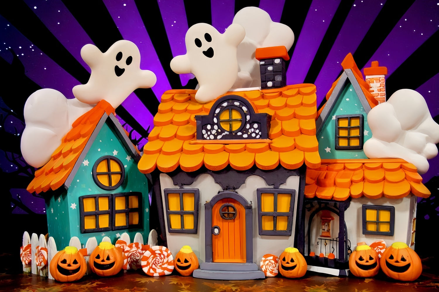 Fond manoir hanté Fantôme mignon Maisons en bonbons Fond photographique Halloween TWW510-19