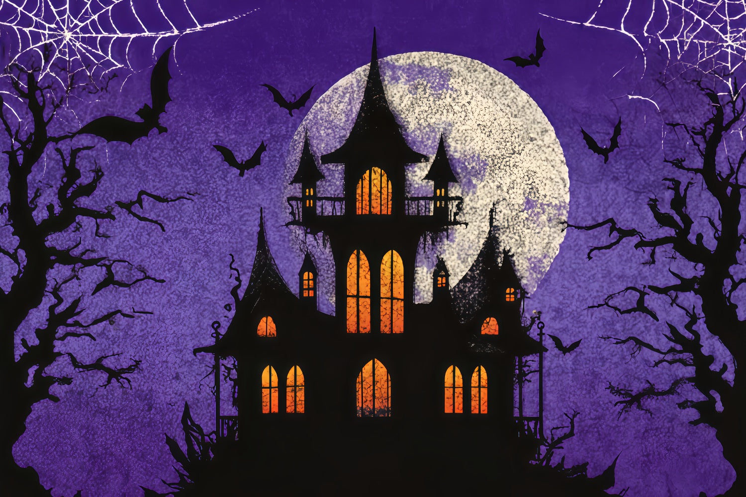 Fond Halloween chauves-souris Château hanté Lune violette Fonds effrayants pour Halloween TWW510-20