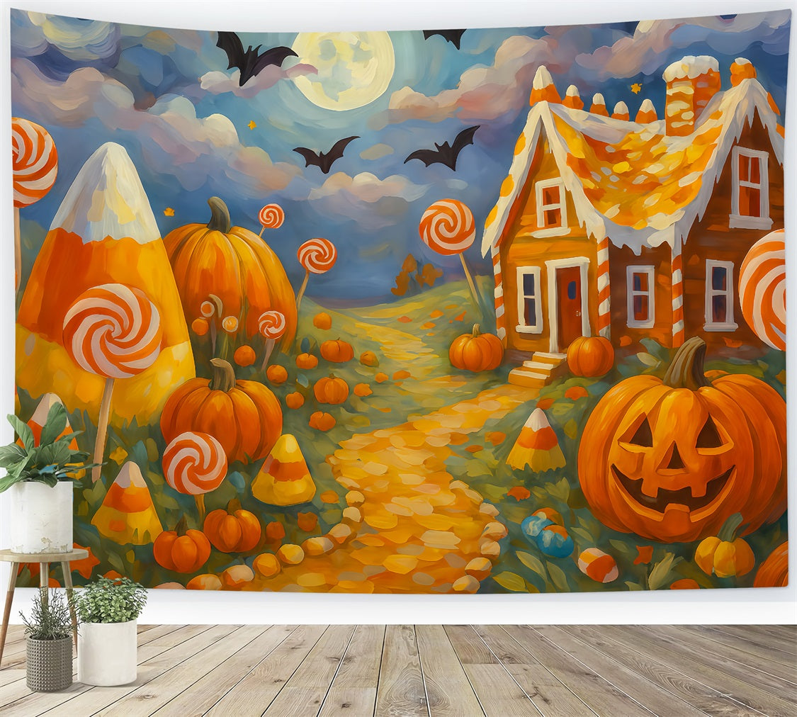 Fond coloré Halloween Pays des bonbons Chemin de citrouilles Fonds Halloween pour photos TWW510-26