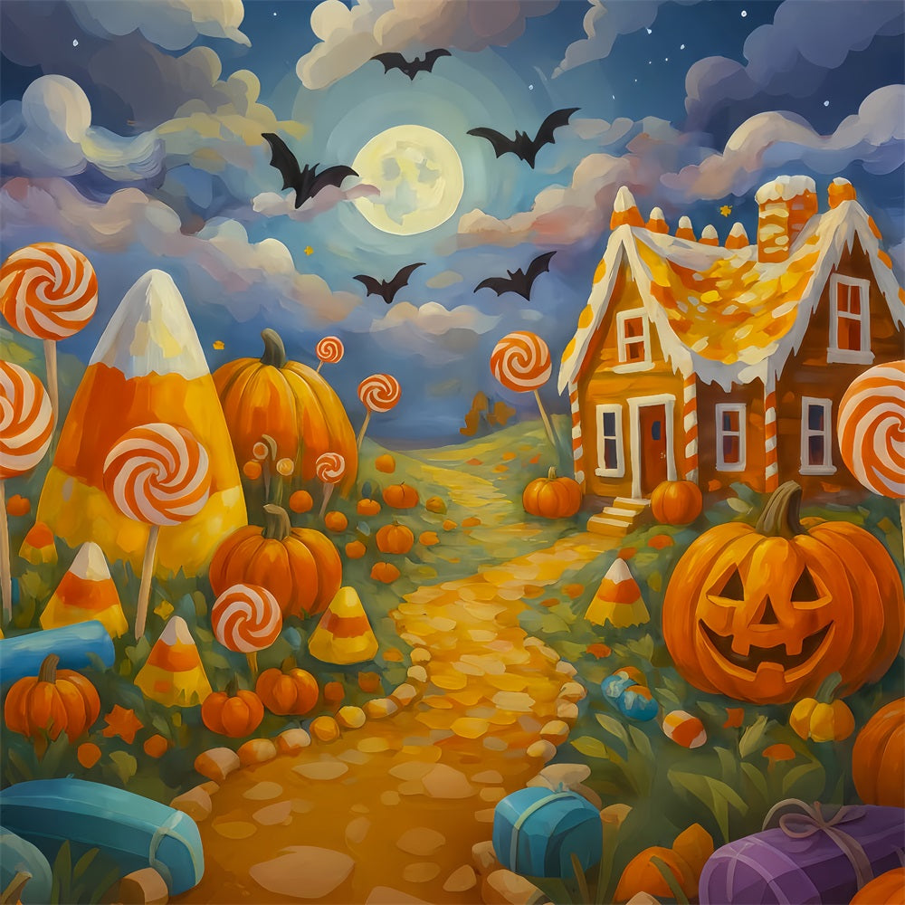 Fond coloré Halloween Pays des bonbons Chemin de citrouilles Fonds Halloween pour photos TWW510-26