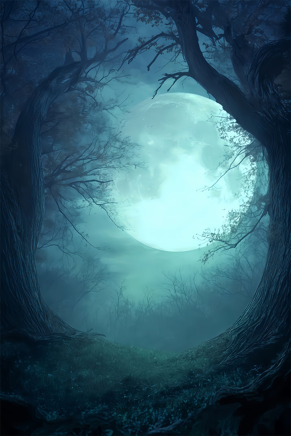 Fond d'Halloween avec lune, forêt au clair de lune et lueur crépusculaire Fond d'Halloween effrayant TWW510-28