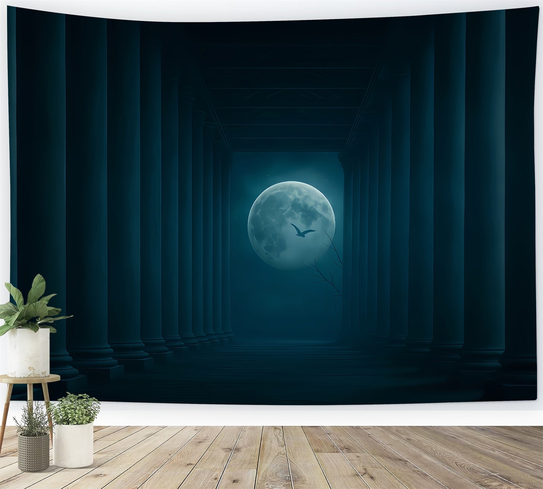 Fond Halloween Moon Moonlit Pillars Dark Corridor Fond Halloween TWW510-31