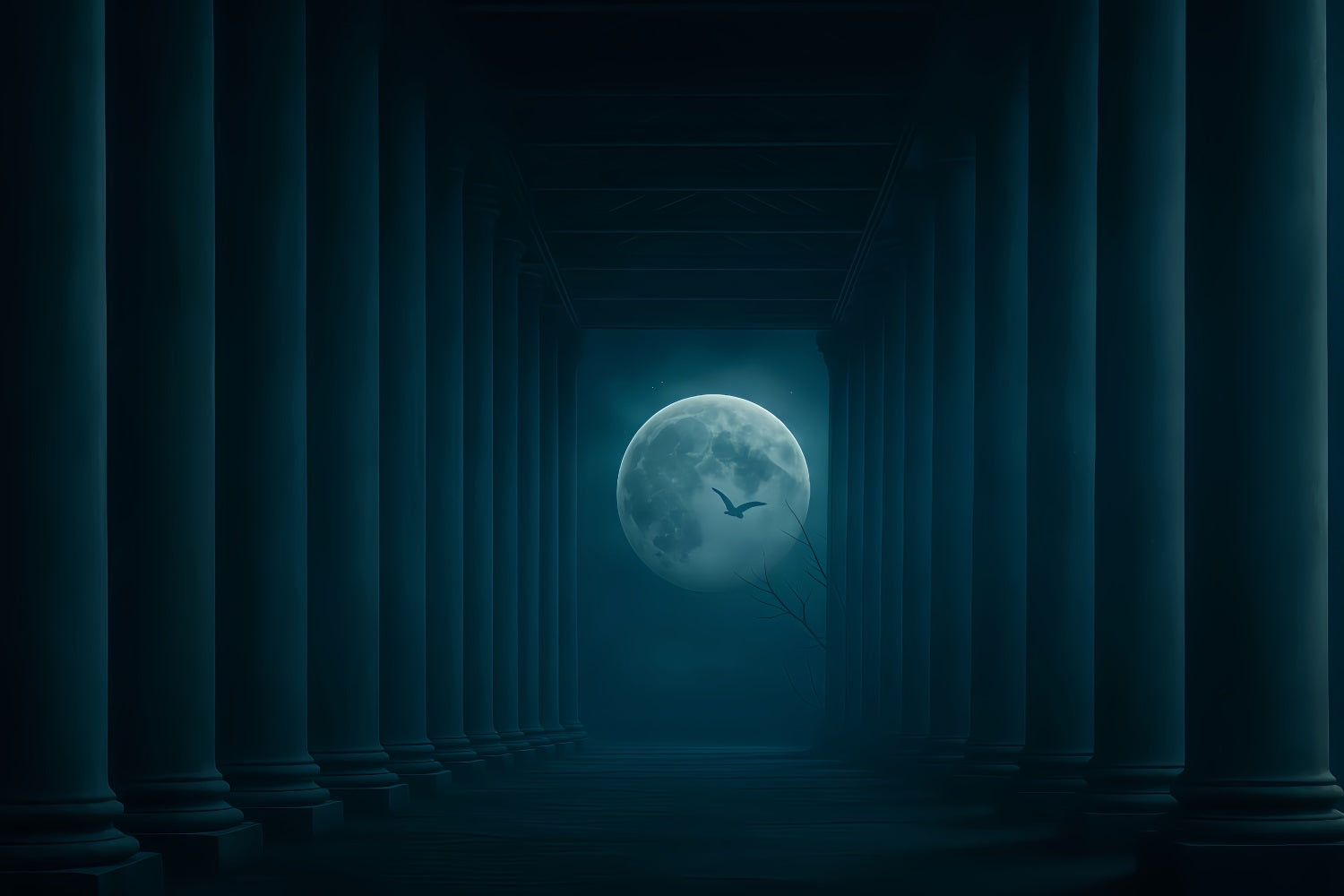 Fond Halloween Moon Moonlit Pillars Dark Corridor Fond Halloween TWW510-31