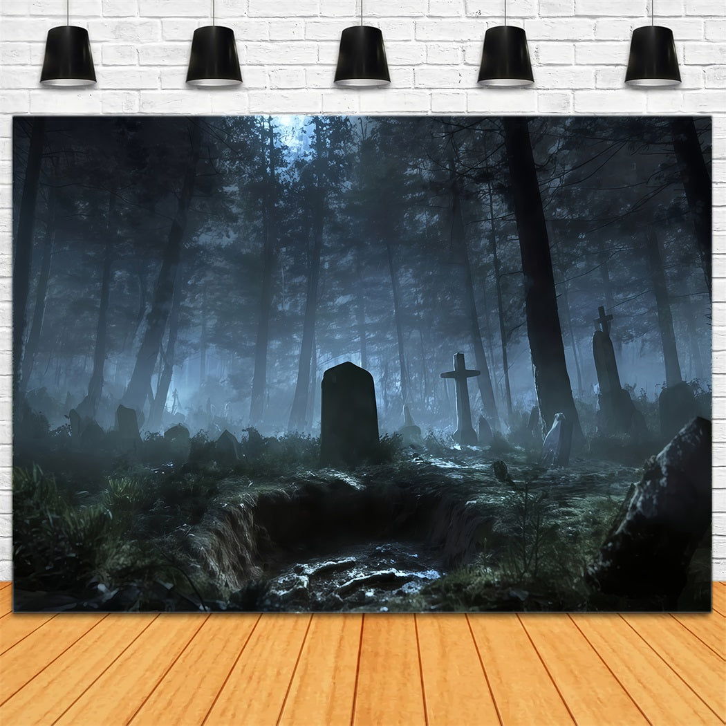 Fond cimetière Fond Forêt brumeuse Ombres du cimetière Fond d'Halloween pour photos TWW510-34
