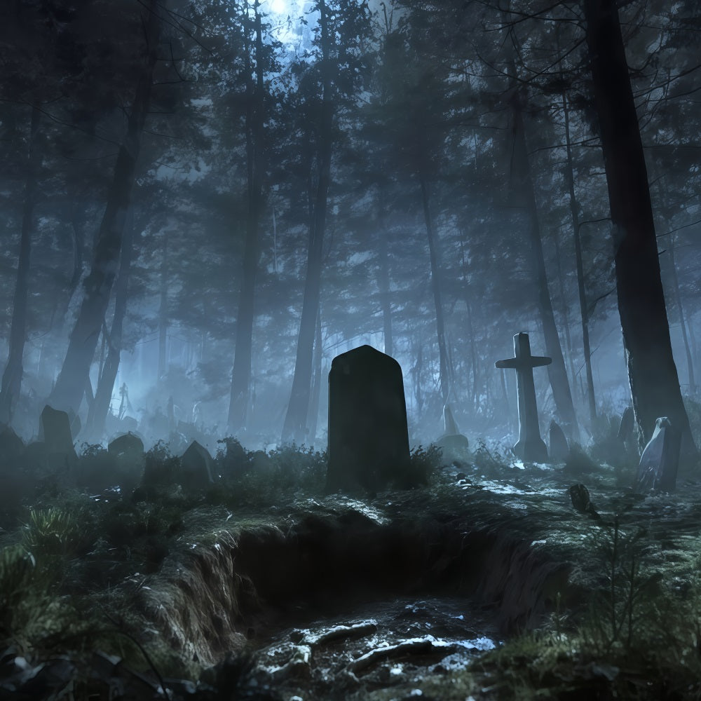 Fond cimetière Fond Forêt brumeuse Ombres du cimetière Fond d'Halloween pour photos TWW510-34