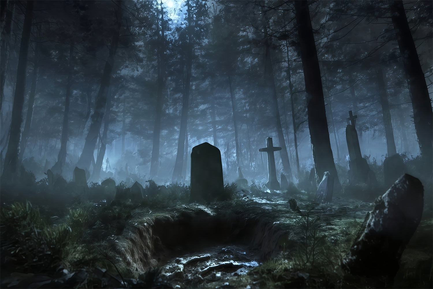 Fond cimetière Fond Forêt brumeuse Ombres du cimetière Fond d'Halloween pour photos TWW510-34