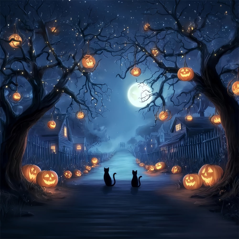 Toile de fond colorée d'Halloween Allée de citrouilles Chats de minuit Toile de fond effrayante d'Halloween TWW510-38