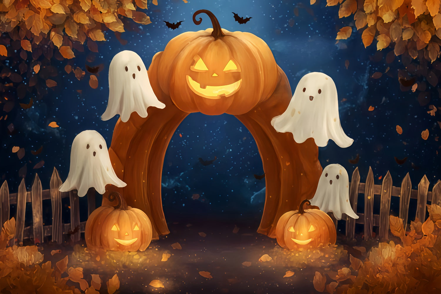 Fond fantôme pour Halloween Arche de citrouilles Chemin fantôme Fonds pour Halloween TWW510-42