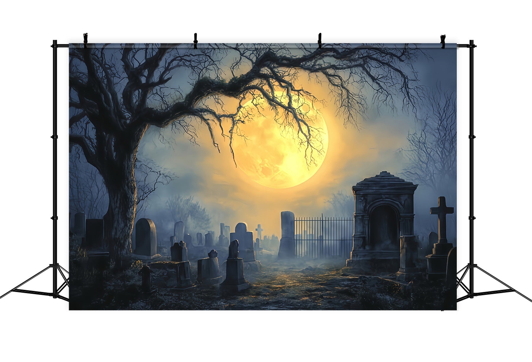 Fond cimetière Pleine lune Cimetière hanté Idées de fonds Halloween TWW510-5